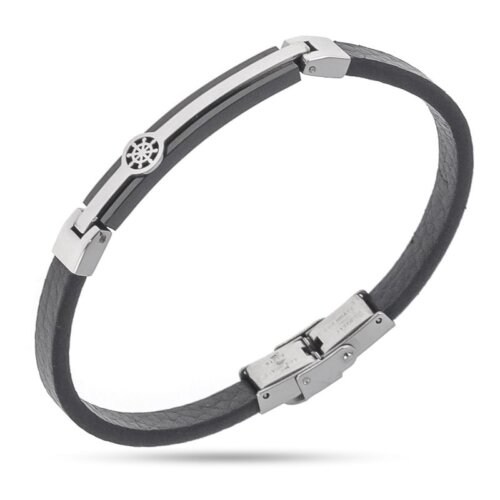 Bracciale caucciu' targa con timone Acciaio