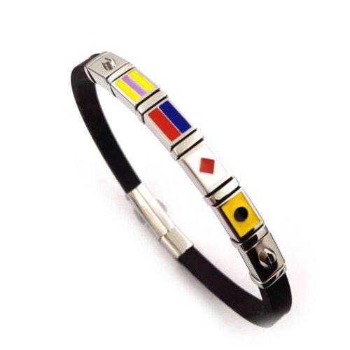 bracciale uomo con bandiere e caucciu acciaio