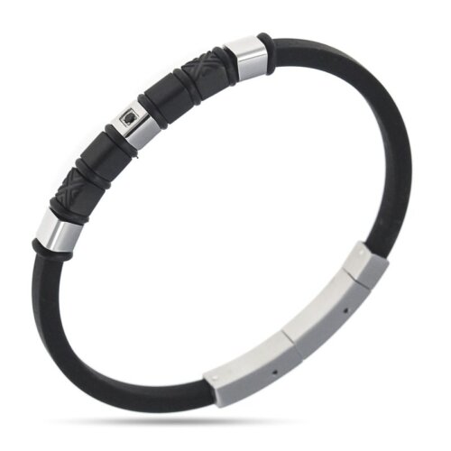 Bracciale uomo caucciu centrale in Argento 925