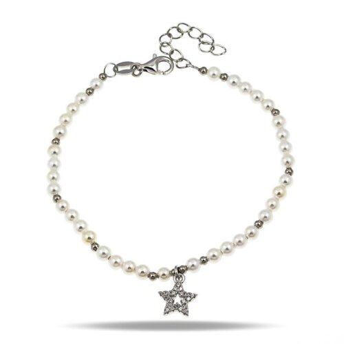 Bracciale Perle pendente stella in Argento 925