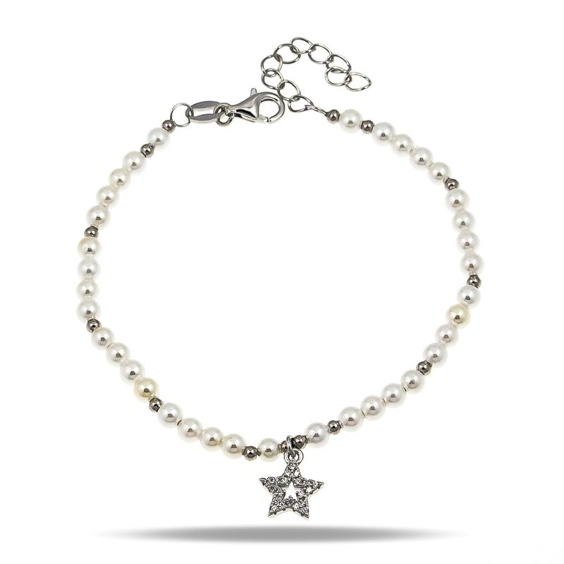 Bracciale Perle pendente stella in Argento 925