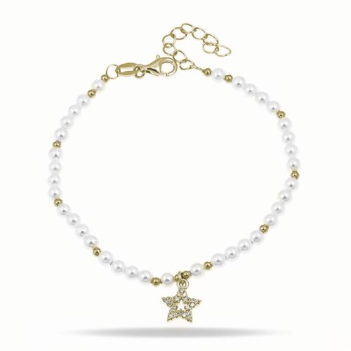 Bracciale Perle pendente stella in Argento 925