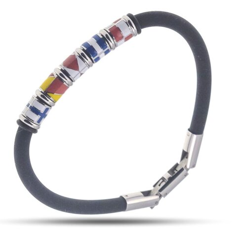 Bracciale uomo con bandiere e caucciu Acciaio