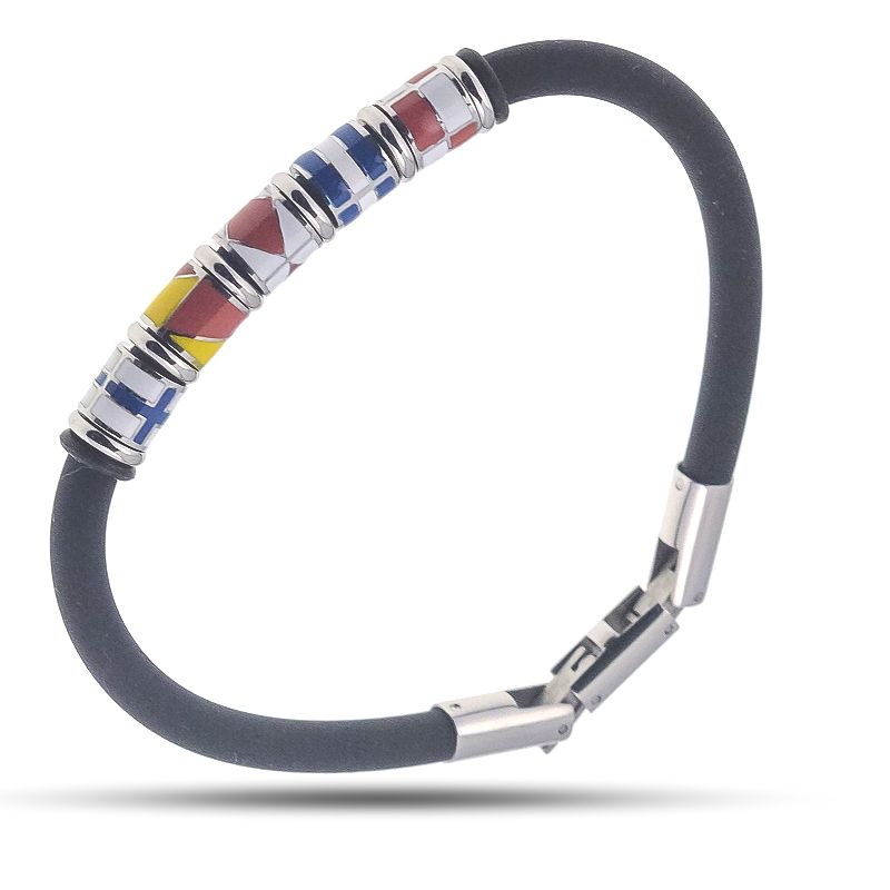 Bracciale uomo con bandiere e caucciu Acciaio