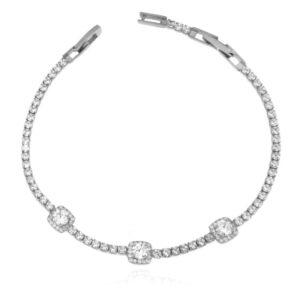 Bracciale 2mm con 3 pietre quadrate in Argento 925