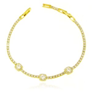 Bracciale 2mm con 3 pietre quadrate in Argento 925