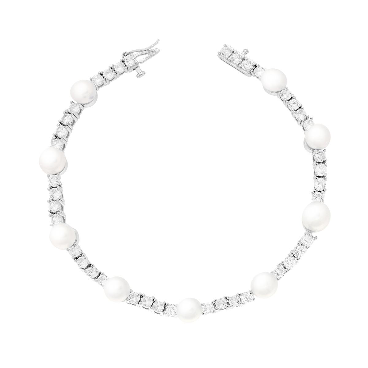 Bracciale tennis e perle in arg 925%