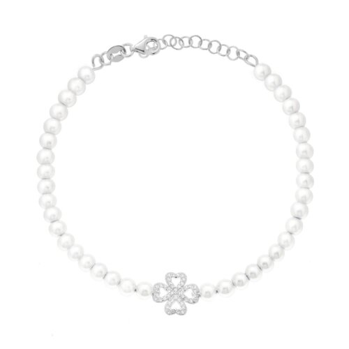 bracciale perle quadrifoglio zk in arg 925%