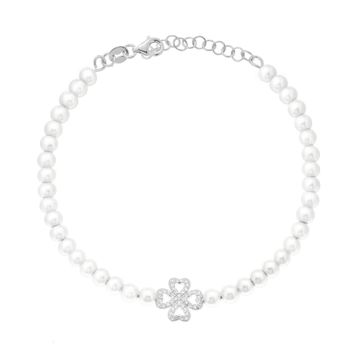 bracciale perle quadrifoglio zk in arg 925%