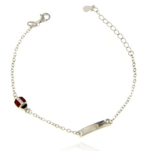 Bracciale targa coccinella smalto e zk in argento 925%