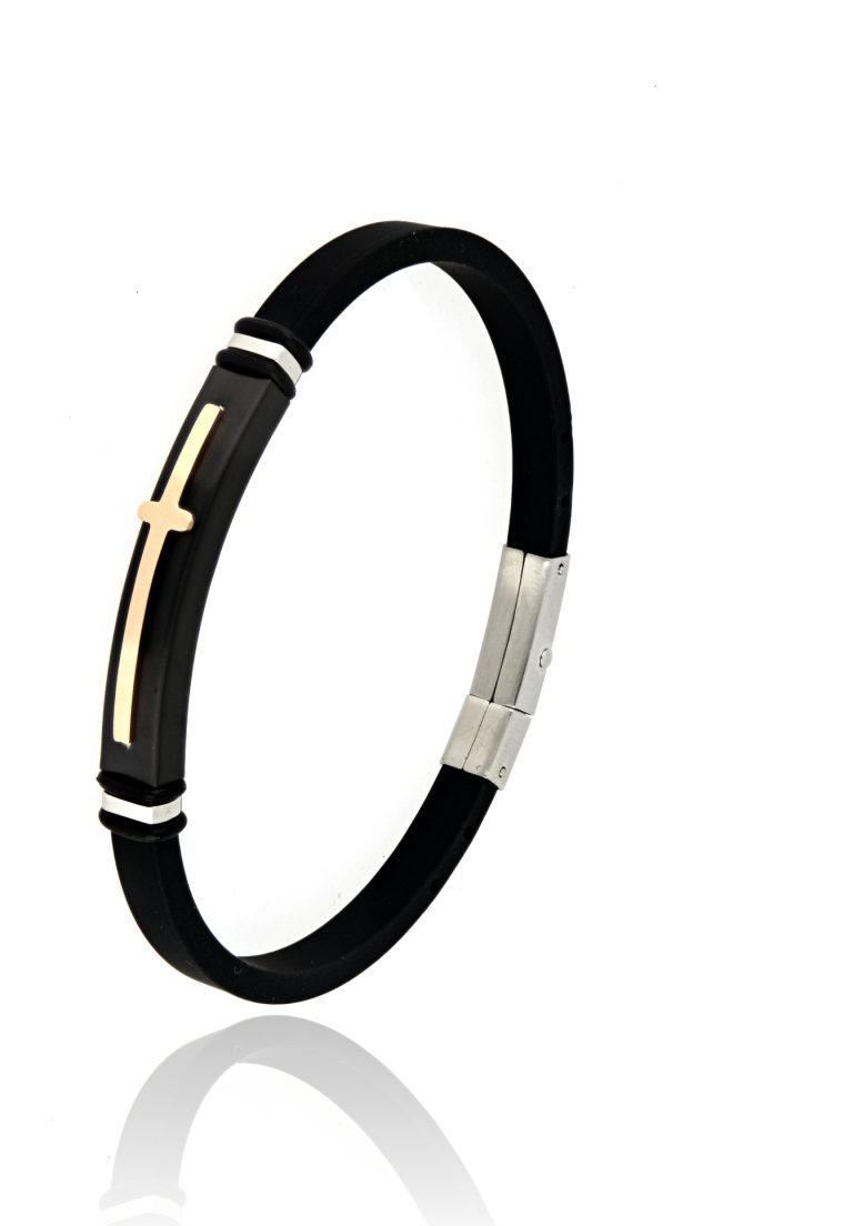 Bracciale uomo caucciu targa croce in Acciaio