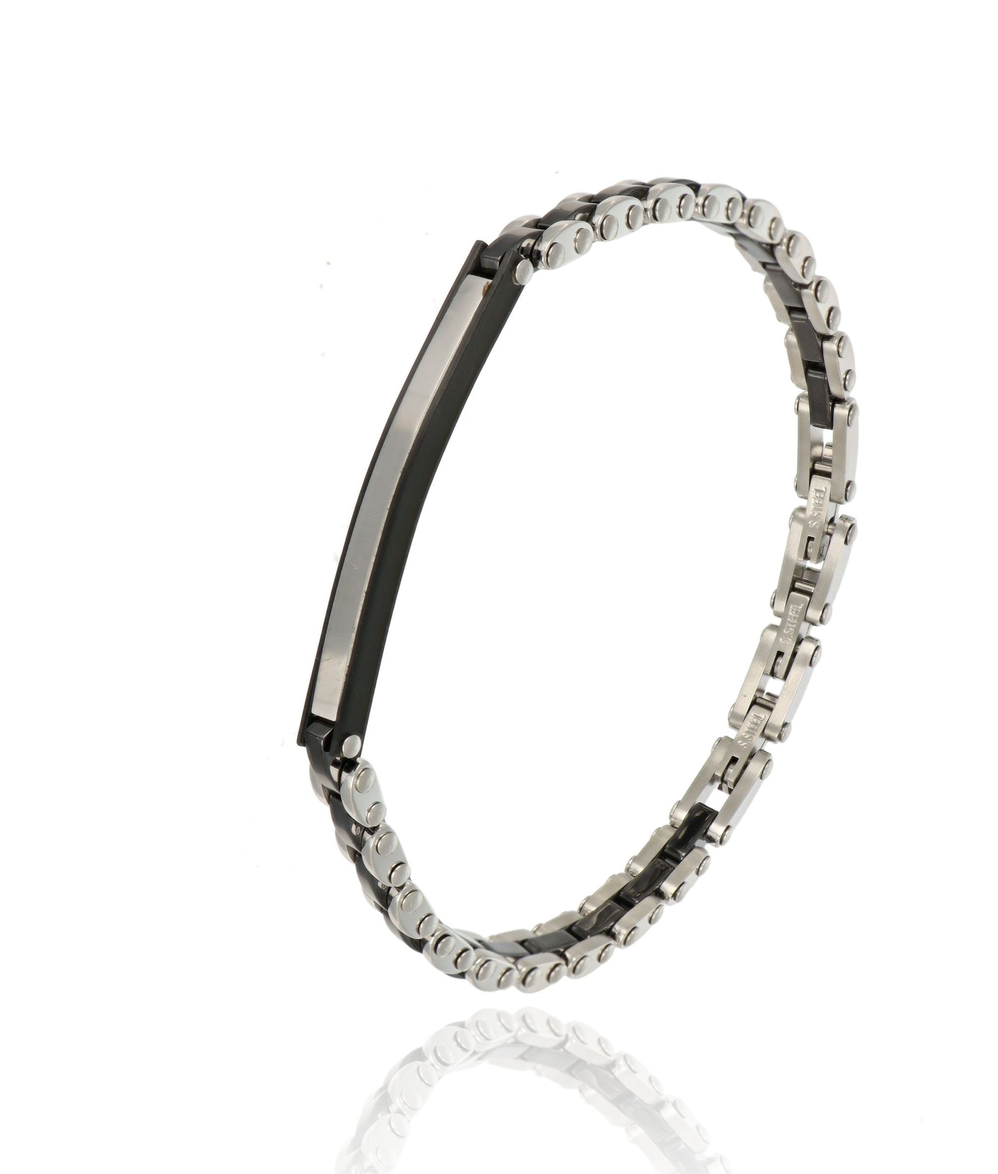 Bracciale uomo ceramica con targa in Acciaio