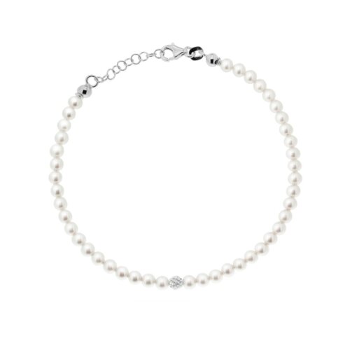 Bracciale perle con sfera pavè in arg 925%