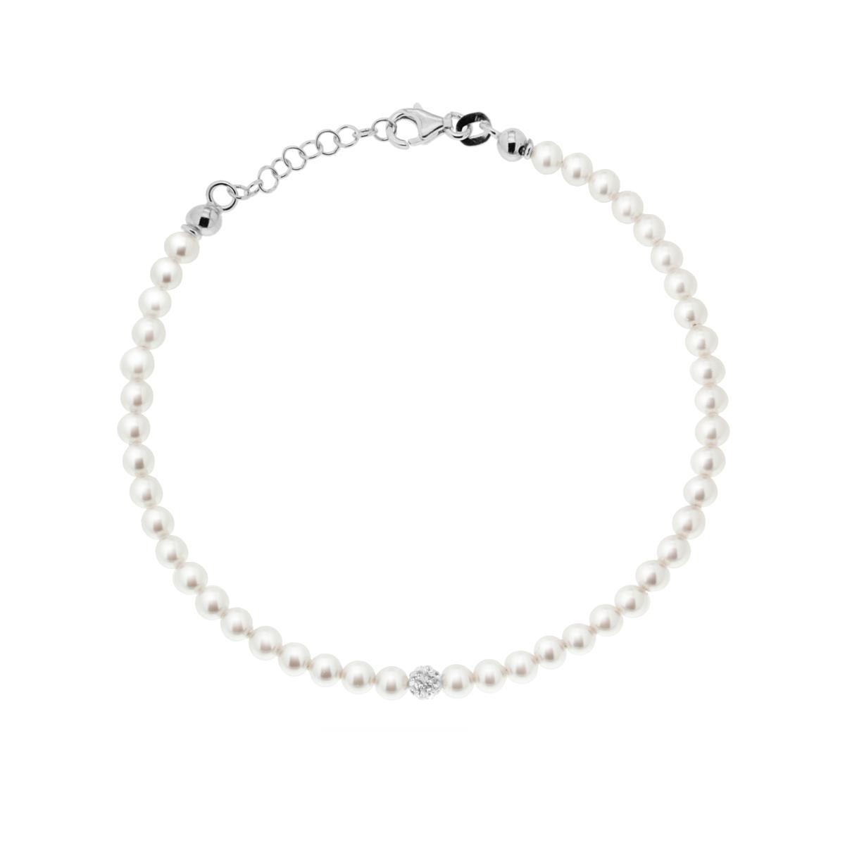 Bracciale perle con sfera pavè in arg 925%