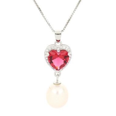 Pendente cuore zk con perla 12mm in arg 925%