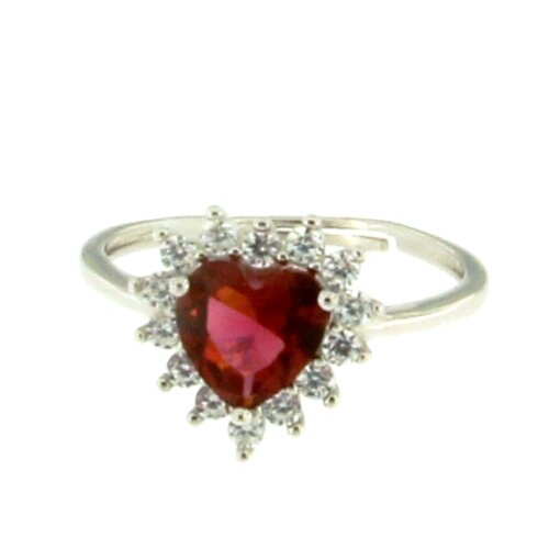 anello cuore pietra contorno zk in argento 925% regolabile