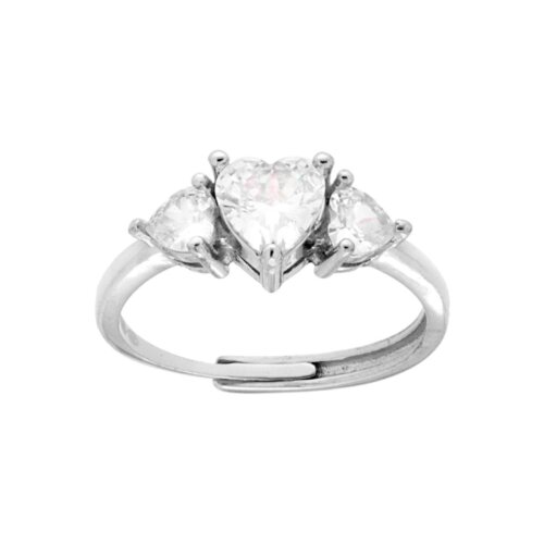Anello cuore 3 zirconi in arg 925% regolabile