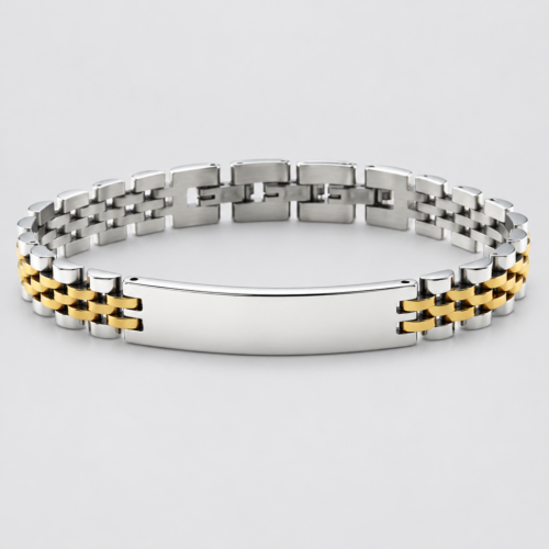 Bracciale uomo targa maglia rolex in acciaio