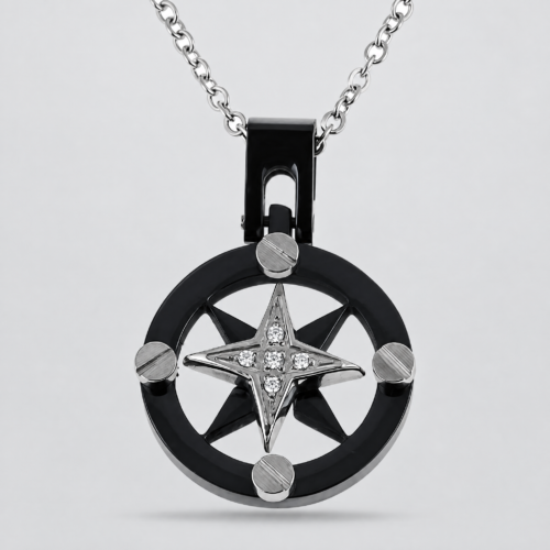 Collana uomo rosa dei venti nera Acciaio