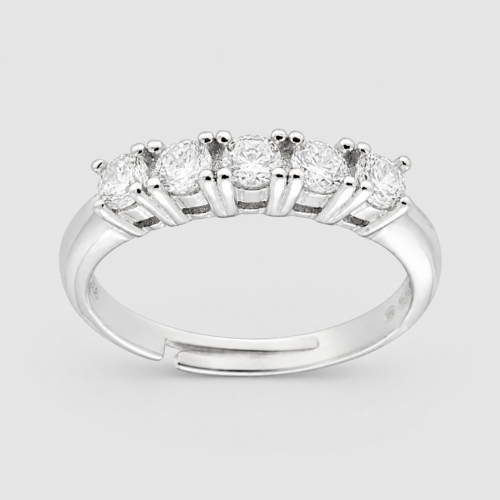 anello 5 pietre Missanite in arg 925% regolabile 1,00ct