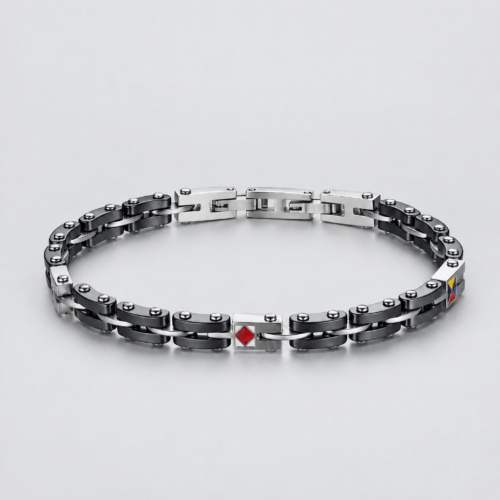 Bracciale uomo ceramica e bandire in Acciaio