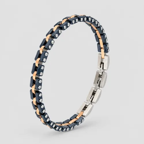 Bracciale uomo ceramica con maglia rose' in Acciaio