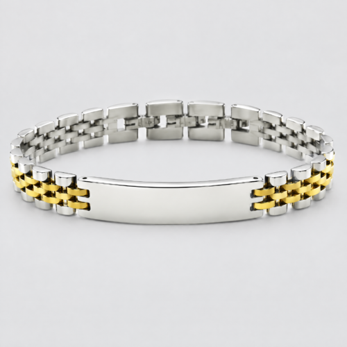 Bracciale uomo targa maglia rolex in acciaio