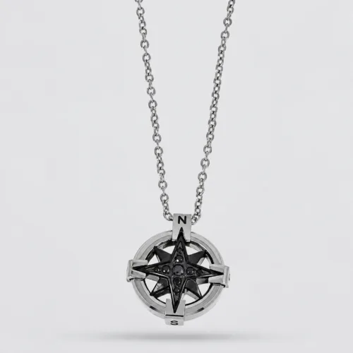 Collana uomo in acciaio inox rosa dei venti nera grande