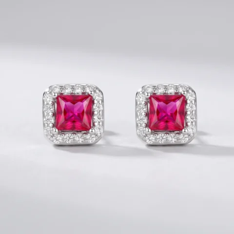 Orecchino quadrato zirconi in argento 925 – Rubino