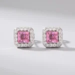 Orecchino quadrato zirconi in argento 925 – Rosa
