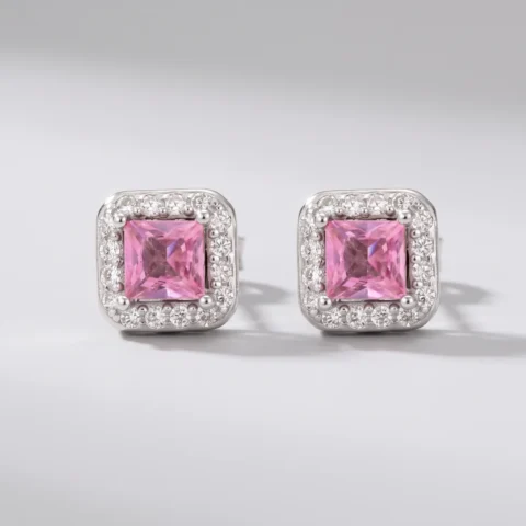 Orecchino quadrato zirconi in argento 925 – Rosa